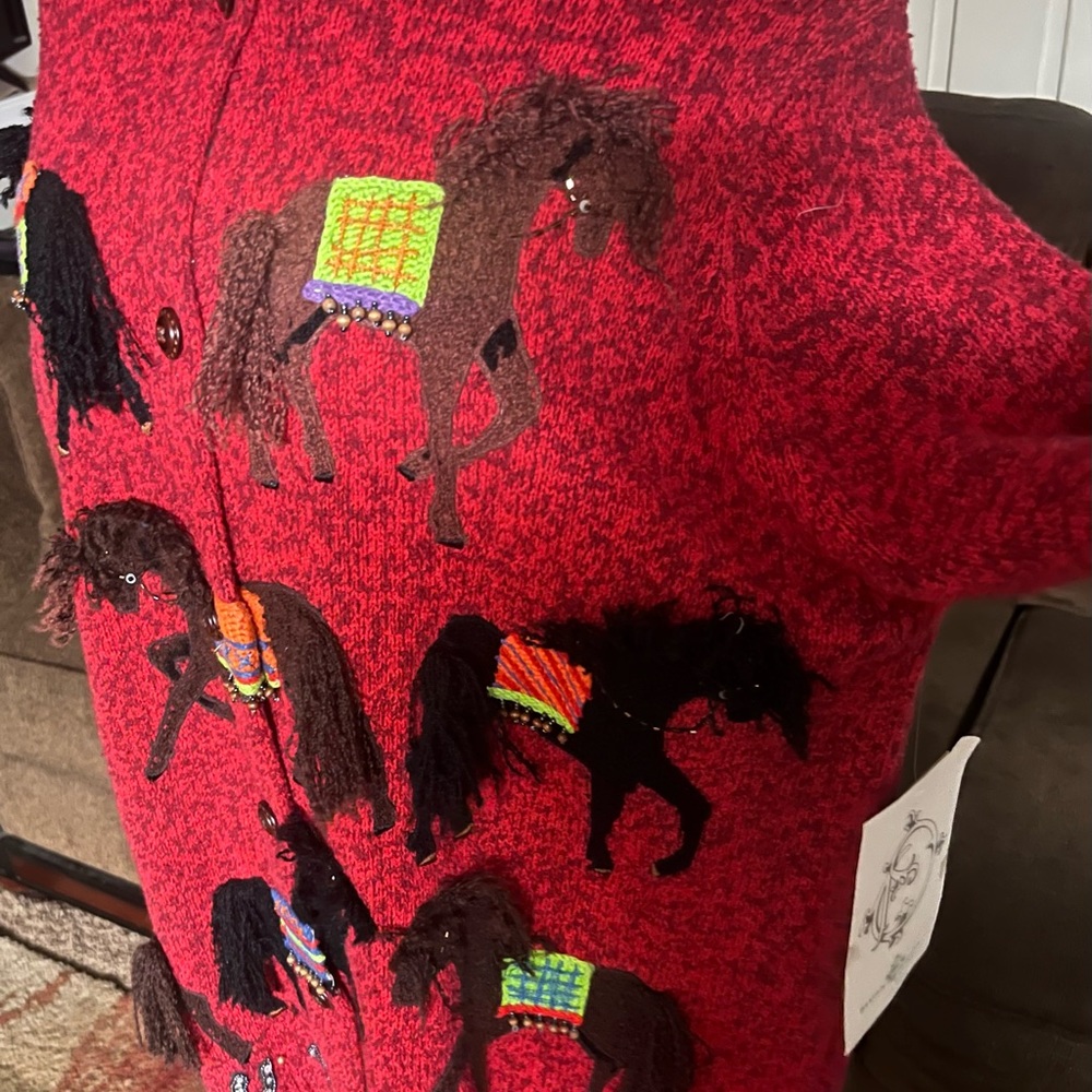 Designs Options By Gordon ~ X-Large ~ Red/Brown ~ Western/ Horse ~ Sweater ~ New - Picture 8 of 16